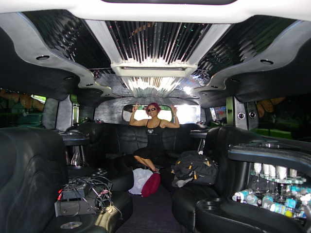 Riding out to Earthdance - limo sponsored by Pure Platinum