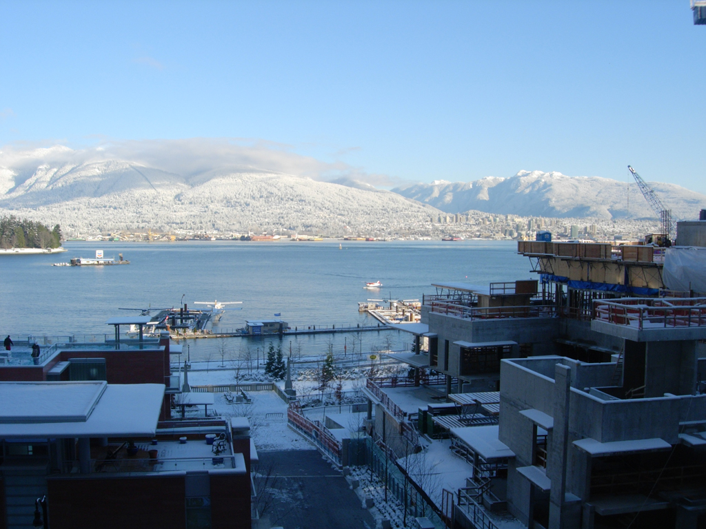 view from hotel room, floating Chevron gas station
